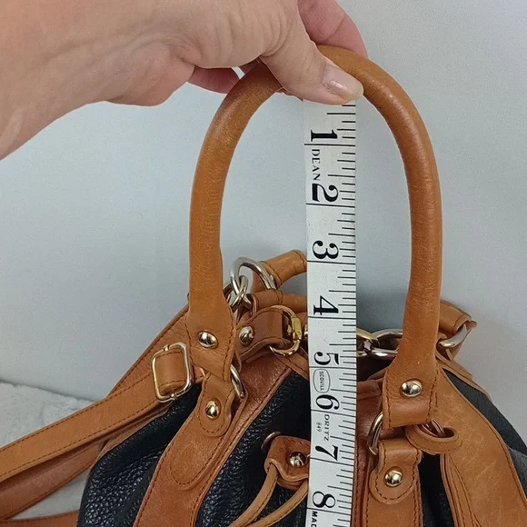 Cristina Italy real leather drawstring bucket bag with strap Black Brown - Picture 3 of 16